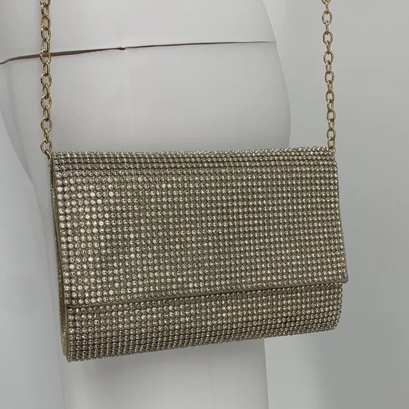 Chic NYE New Years Eve party fancy vintage Gold Chain Crossbody Bag purse used - Picture 3 of 17